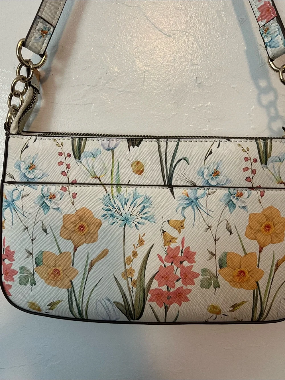Nanette Lepore Cream Floral Shoulder Bag with Yellow, Blue & Pink Blooms